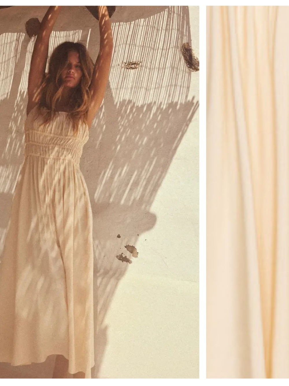 Zara Cream Smocked Strapless Midi Dress